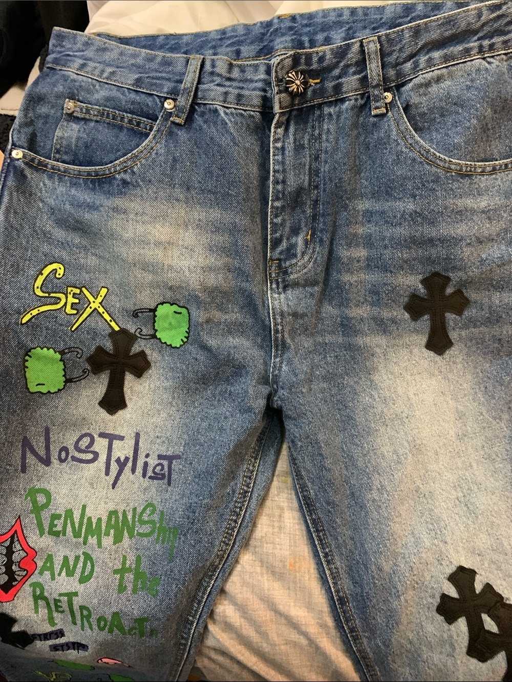 Levi’s Graffitied Denim Jeans with Crosses all over